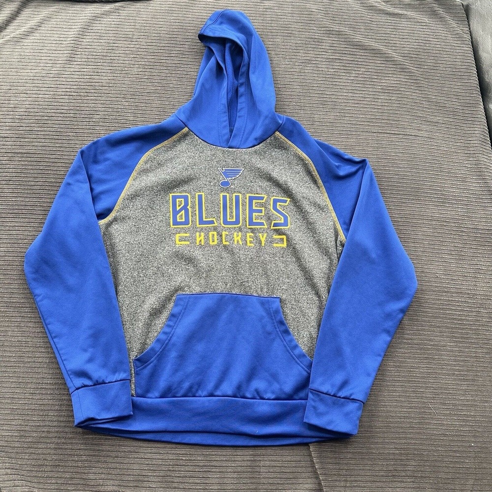 St. Louis Blues Hoodie Men L Large Blue‎ Gold Hockey NHL Pullover Long Sleeve.